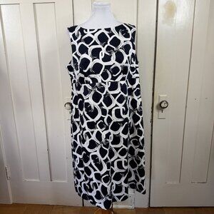 Avenue Navy Blue White Size 16 A Line Dress Office Career Wedding Guest